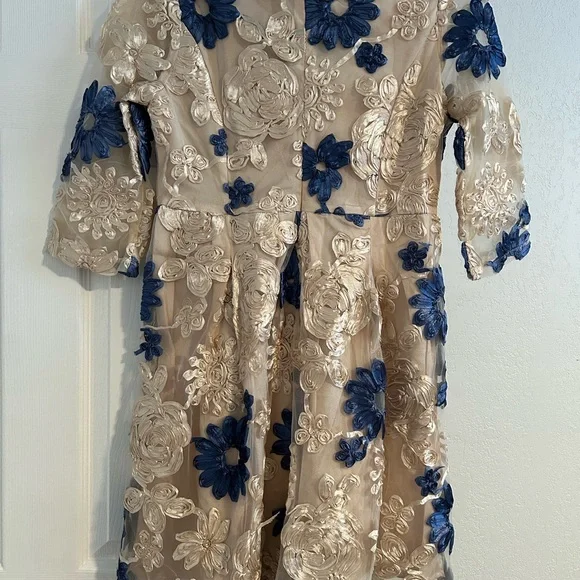 Floral Embroidered Dress - Navy & Cream/ size Medium - Picture 3 of 4